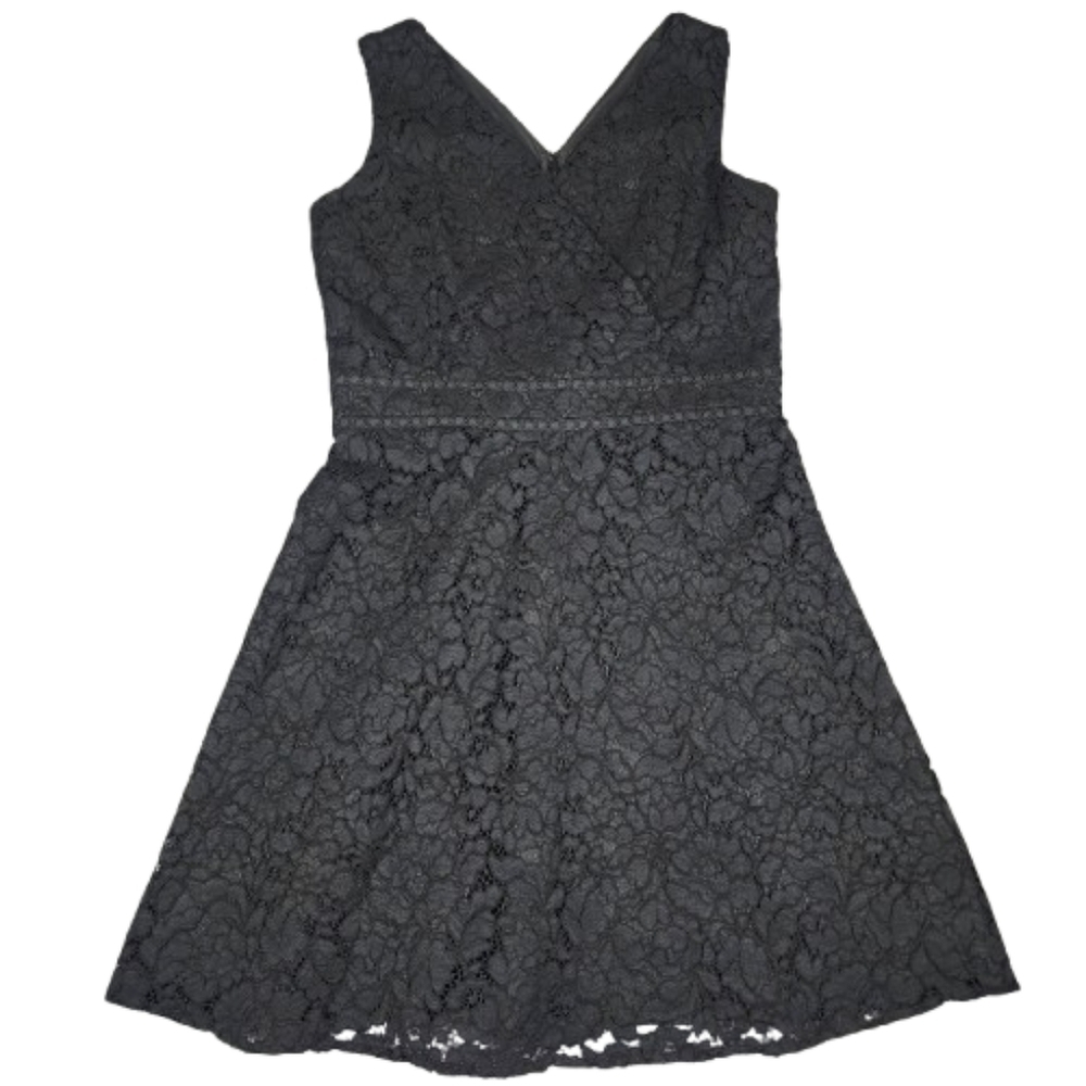 LOFT Elegant Black Lace Womens Dress Lined Floral Imprint Size 6